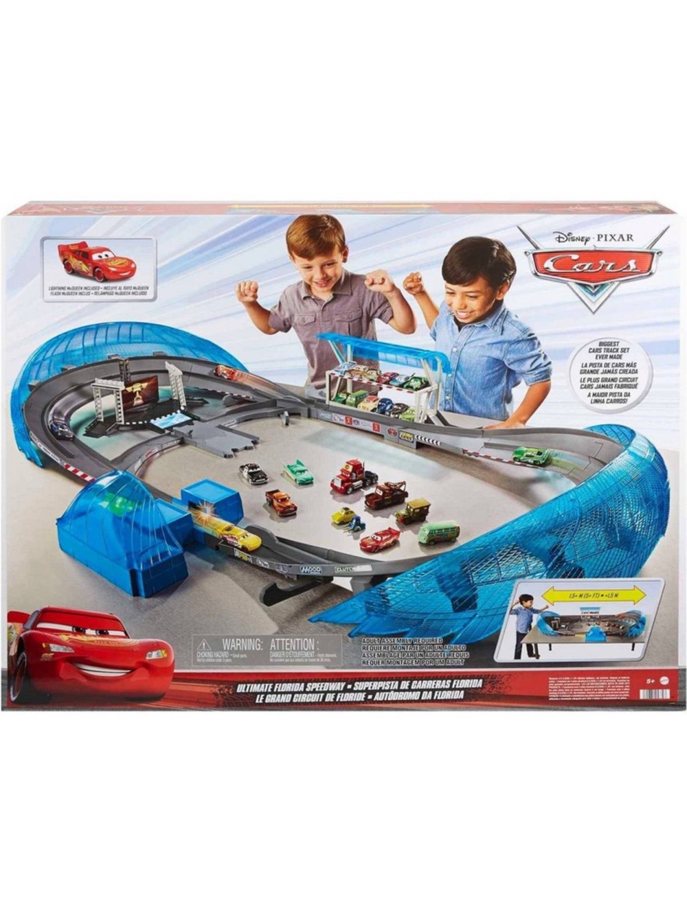 Disney Cars Speedway Playset with Blue Track and Gray Base lightning McQueen